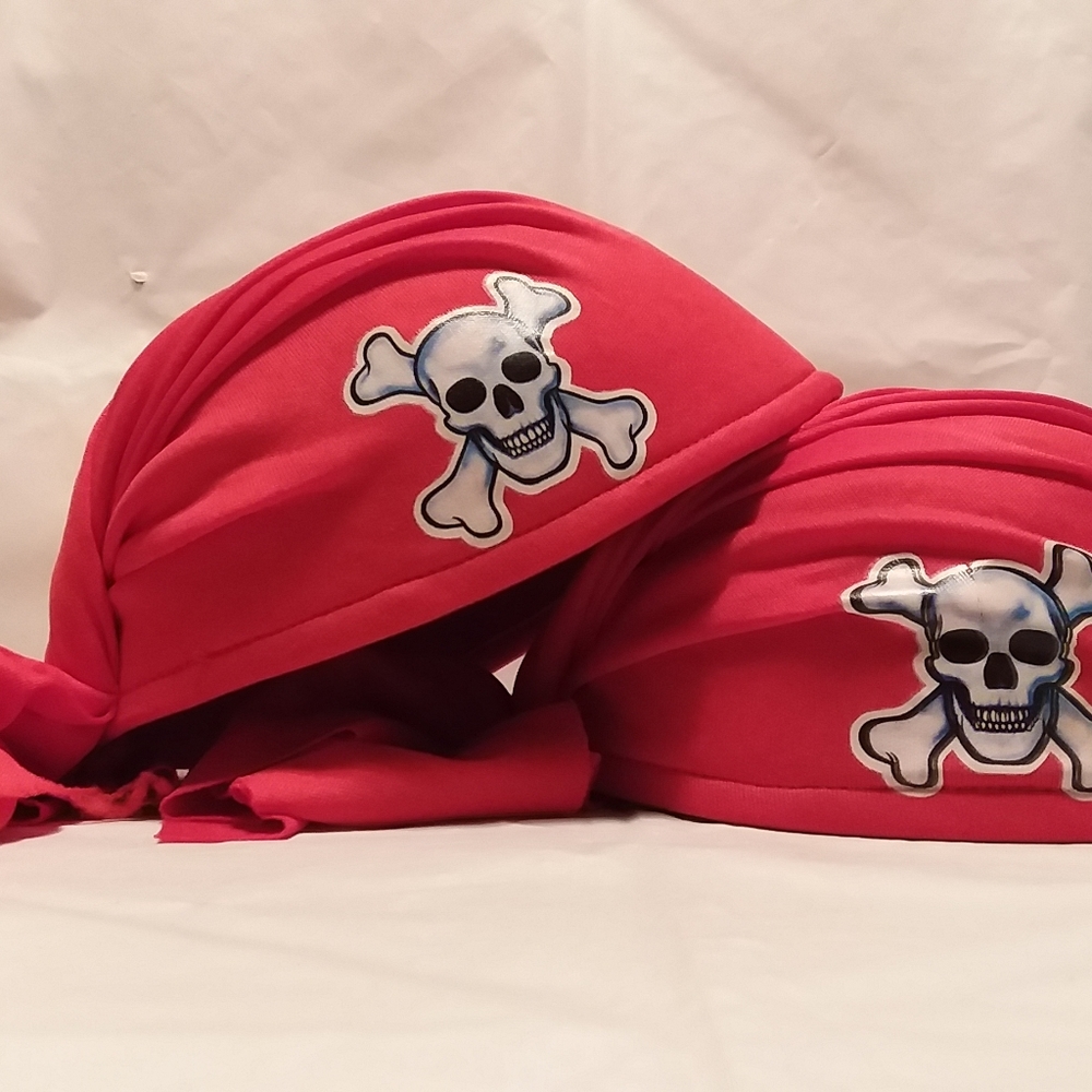 Red Scarf Pirate Hat Set 2 One Sz Fits Most